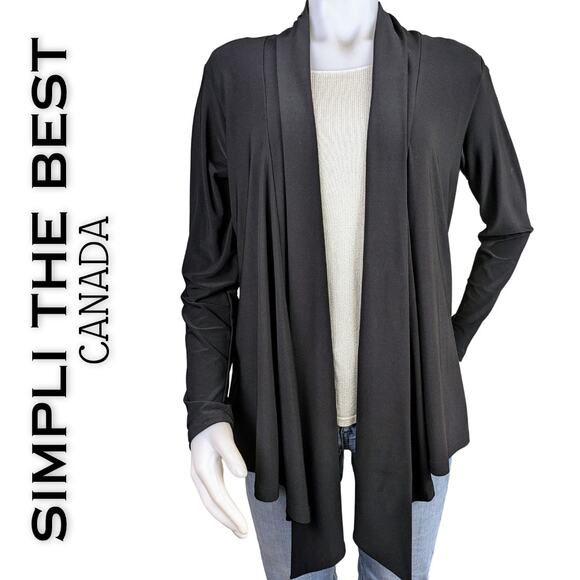 Simpli The Best Black Waterfall Front Stretch Flowy Open Cardigan Size 12 Large - Picture 1 of 9